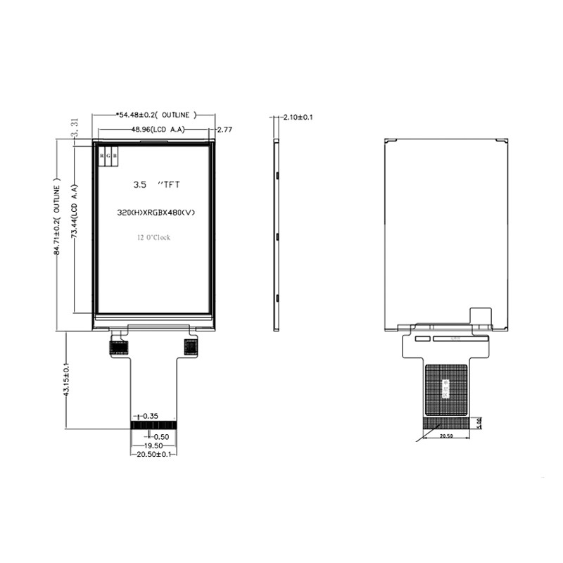 Polcd 320x480 Spi 3,5 ιντσών οθόνη LCD 450cd/m2 για εμπορικό