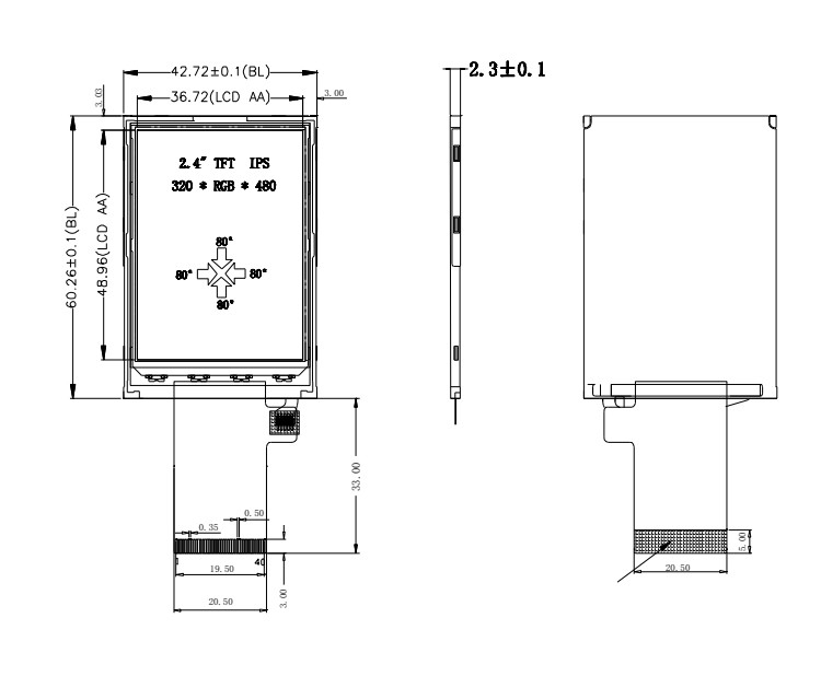 Polcd 350 ψείρα οθόνη αφής Tft 2,4 ίντσας 240x320 48.96mm RGB επίδειξη διεπαφών LCD MCU