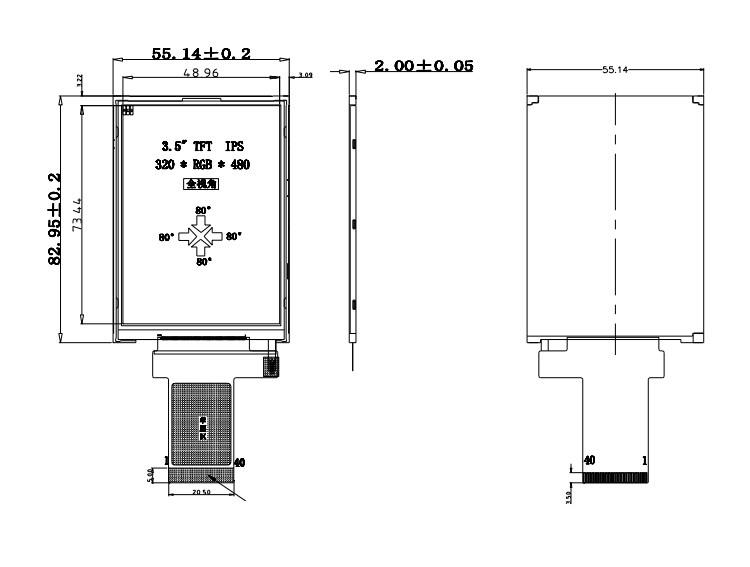 320x480 3,5 ιντσών Tft LCD οθόνη 18 bit παράλληλη Rgb διεπαφή Μικρό μέγεθος