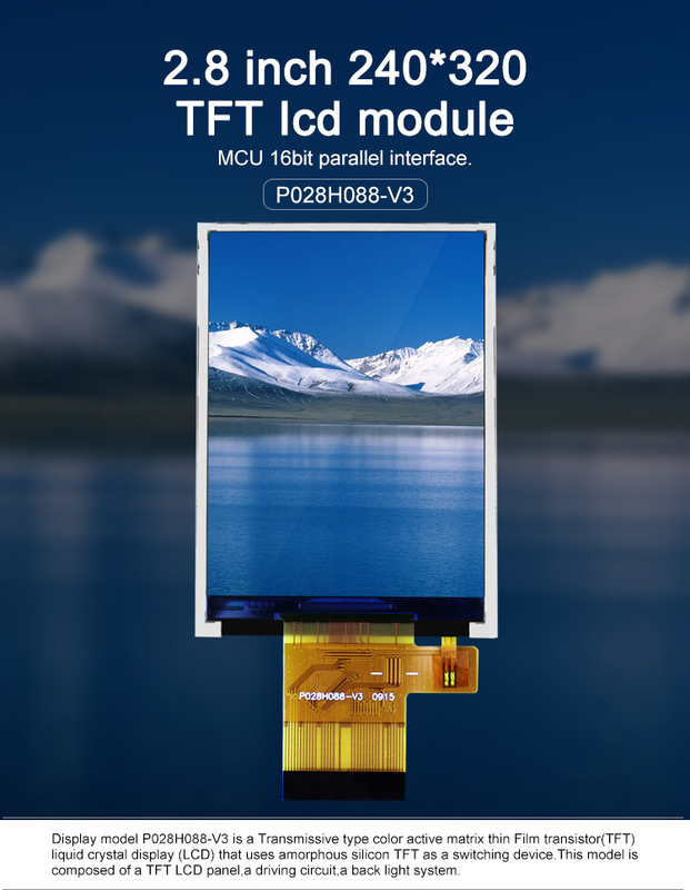 Χρώματα Polcd 265K 2.8 ιντσών TFT Μονάδα 57.6mm Κανονικά λευκό SPI διεπαφή Lcd tft Μονάδα