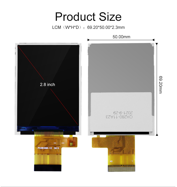 Χρώματα Polcd 265K 2.8 ιντσών TFT Μονάδα 57.6mm Κανονικά λευκό SPI διεπαφή Lcd tft Μονάδα