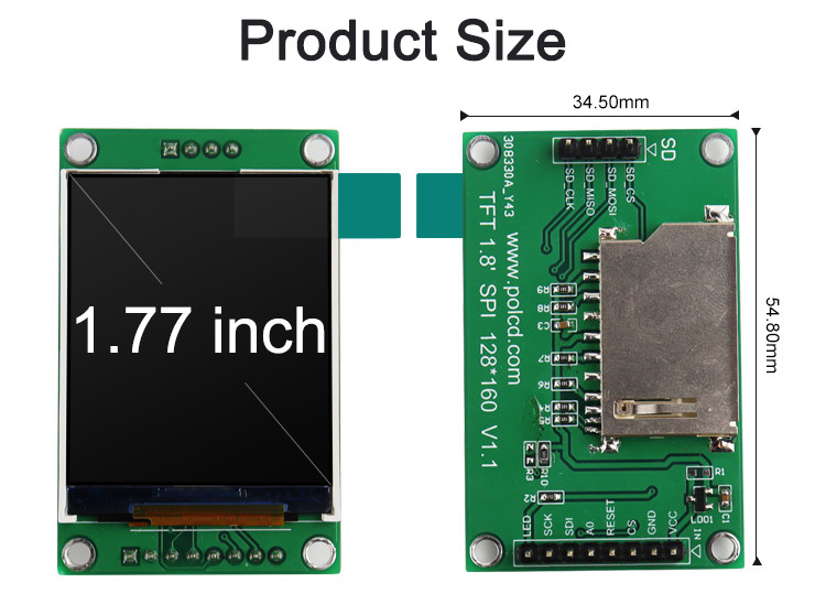 Polcd ST7262 1,77 ιντσών 24 bit LCD 128X160 TFT Οθόνη αφής 300 Nit