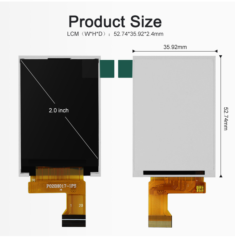 Polcd MCU 8 BIT Οθόνη Tft 2 ιντσών Οθόνη LCD IPS TFT 30,6 mm