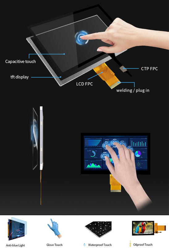 Polcd 7'' Tft LCD Panel 800x480 Συγκινητική οθόνη αφής Διασύνδεση RGB 7 ιντσών οθόνη LCD Module