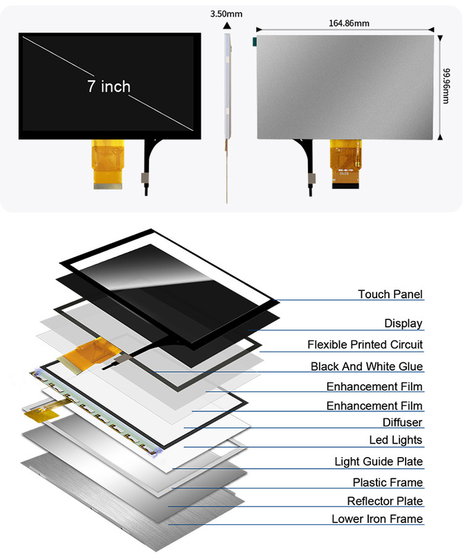 Polcd 7'' Tft LCD Panel 800x480 Συγκινητική οθόνη αφής Διασύνδεση RGB 7 ιντσών οθόνη LCD Module