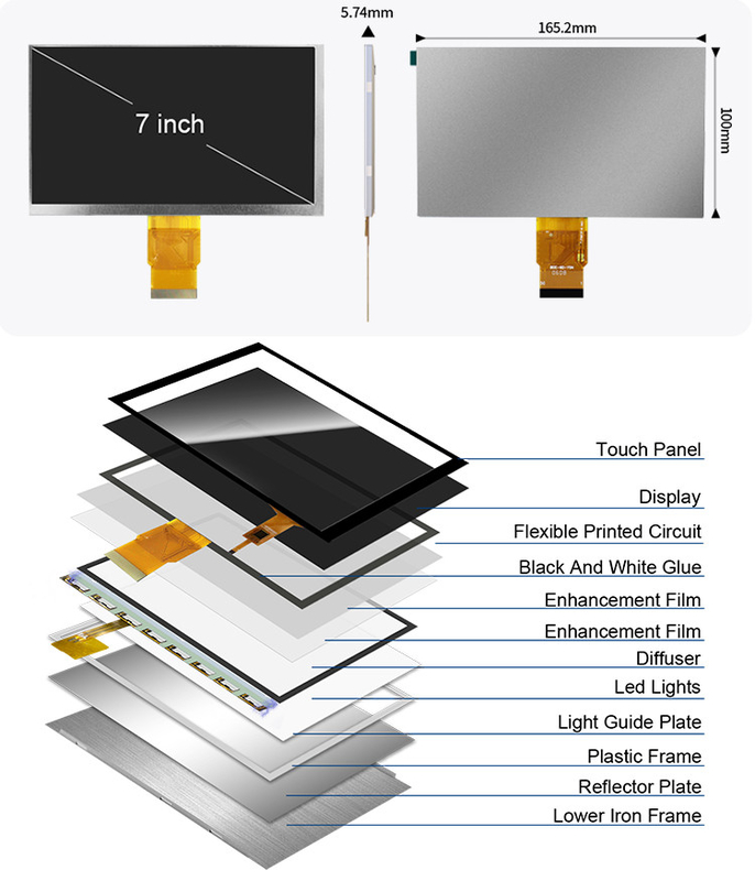 Polcd 7 ιντσών Tft Module 800X480 Υψηλή φωτεινότητα IPS οθόνη RGB Interface χωρητικό πάνελ αφής 7 
