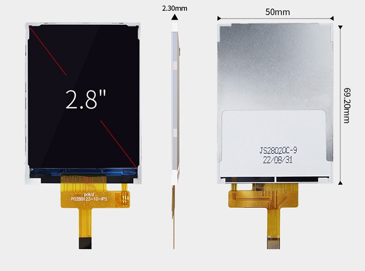 Polcd Μικρή οθόνη LCD 2.8' 240x320 Βιομηχανική IPS Χρωματική οθόνη πλήρης προβολή 2.8 ιντσών Παράλληλη θύρα TFT LCD οθόνη