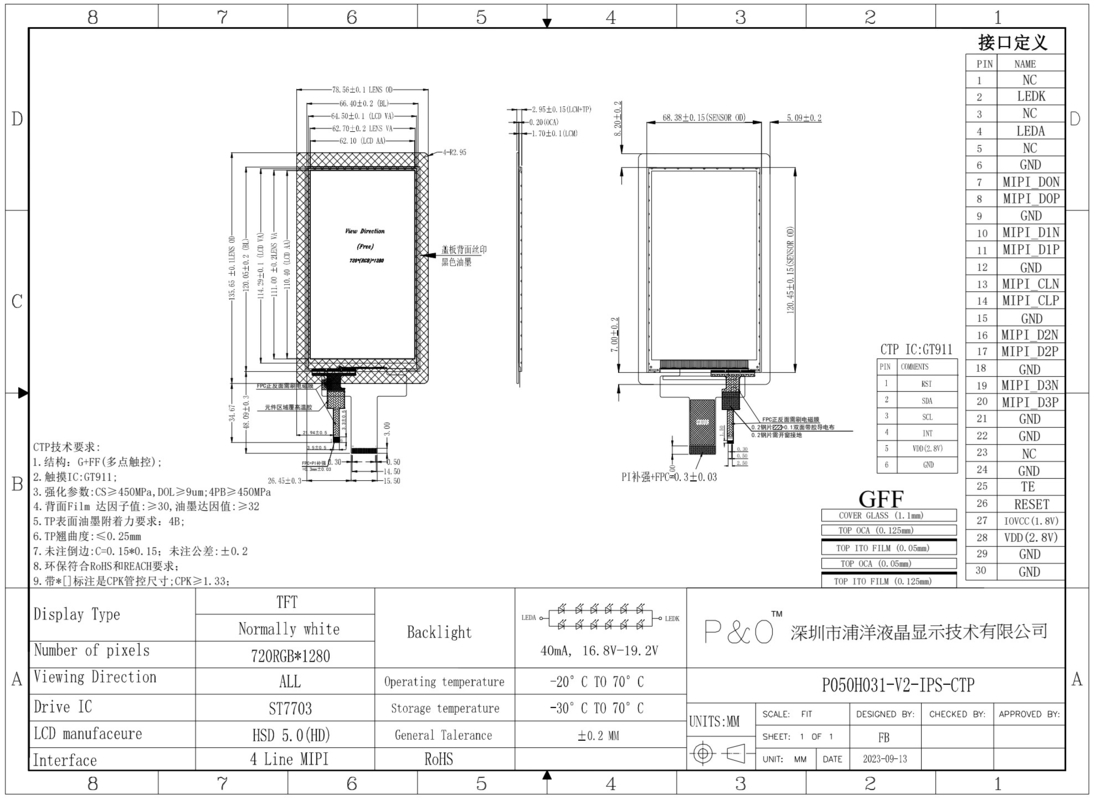 Polcd 5 ιντσών LCD κάθετη οθόνη 720*1280 MIPI Διασύνδεση χωρητικό πάνελ αφής IPS 5' TFT οθόνη