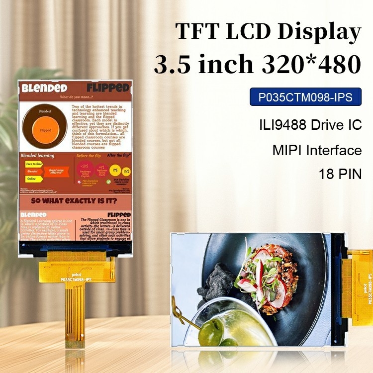 Polcd 3,5 ιντσών 320x480 Ανάλυση 350nits Διασύνδεση Mipi ili9488 IC Βόρειος τύπος 3.5' TFT LCD οθόνη