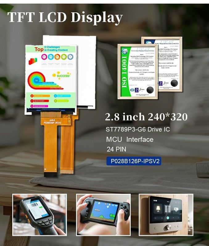 Polcd 2,8 ιντσών οθόνη LCD 240x320 MCU Διασύνδεση ευρείας οπτικής γωνίας TFT διαφλεκτική μονάδα LCD με ST7789P3-G6