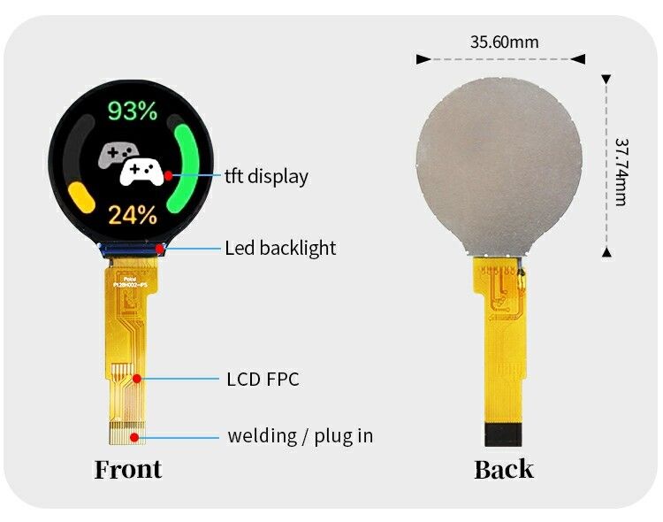 Polcd 1,28 ίντσες 1,28 ίντσες Στρογγυλό χρώμα Κύκλωτη οθόνη TFT 240x240 LCD GC9A01 Δρομολογητής IPS Μονάδα LCD