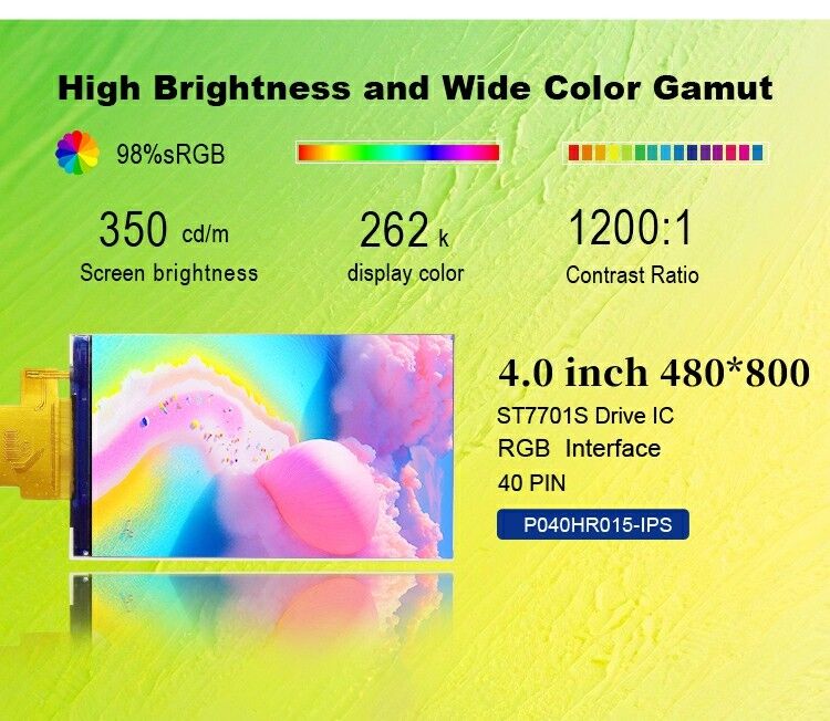 Polcd Custom RGB 24bit Διασύνδεση 4,0 ίντσες 480*800 Dots Μικρό χρώμα TFT LCD οθόνες οθόνης