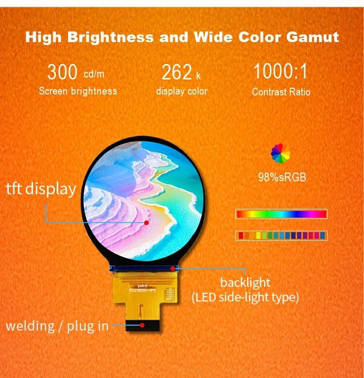 Polcd 2,1 ιντσών IPS Μικρή στρογγυλή οθόνη LCD 480*480 Mipi διεπαφή ST7701S Κύκλος Κύκλος TFT οθόνη