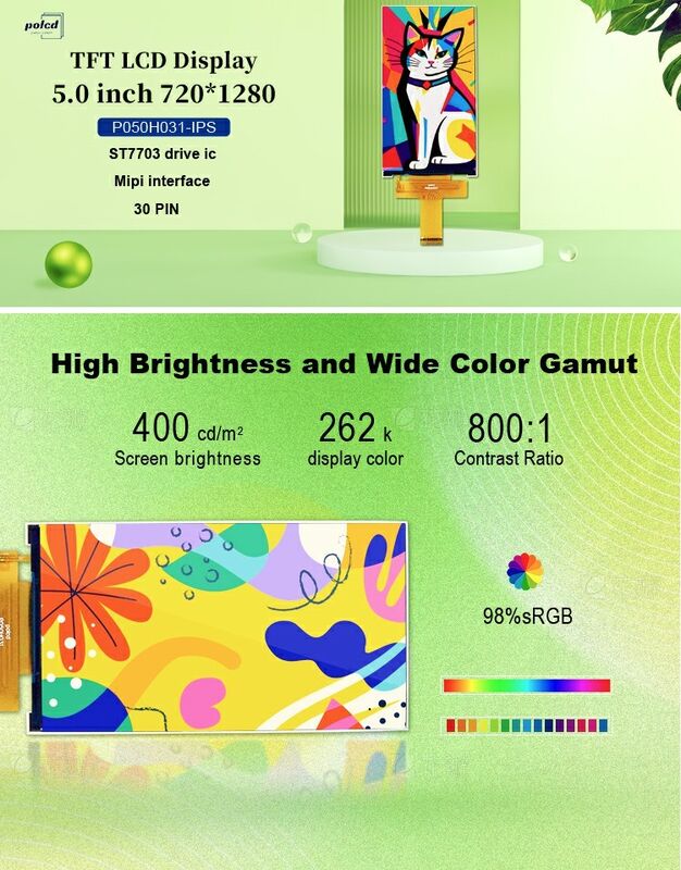 Polcd Custom LCD 5.0 ιντσών TFT Panel IPS LCD Screen 400nit 720x1280 LCM Μοντέλο οθόνης