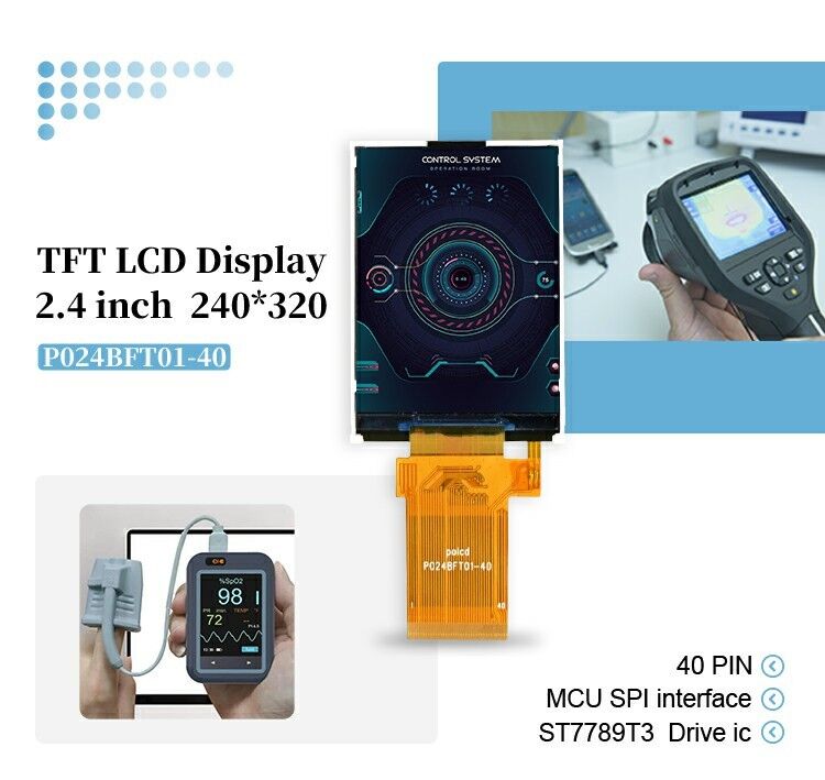 Polcd 2.4 Inch TFT 240*320 Mcu Spi Interface Sunlight Readable Transflective Technology LCD Display