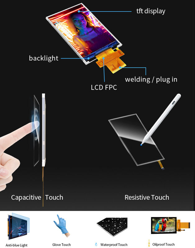 Polcd 18 καρφίτσα 2,4 επίδειξη οθόνης αφής επίδειξης ST7789V2 Tft Spi Tft LCD