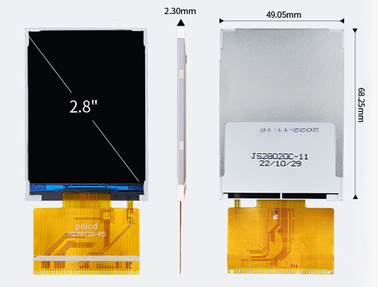 Polcd Μικρό 2,8 ιντσών 240x320 QVGA Υψηλή φωτεινότητα 300nits SPI διεπαφή IPS TFT οθόνη