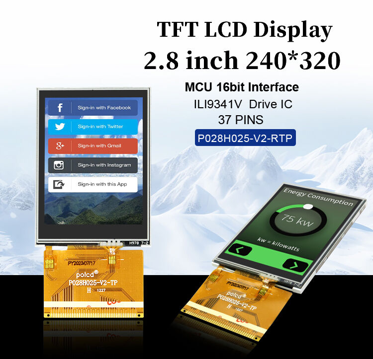 Polcd 240x320 ανάλυσης 37 pin TFT LCD ILI9341V Οθόνη αφής ic 2,8 ιντσών