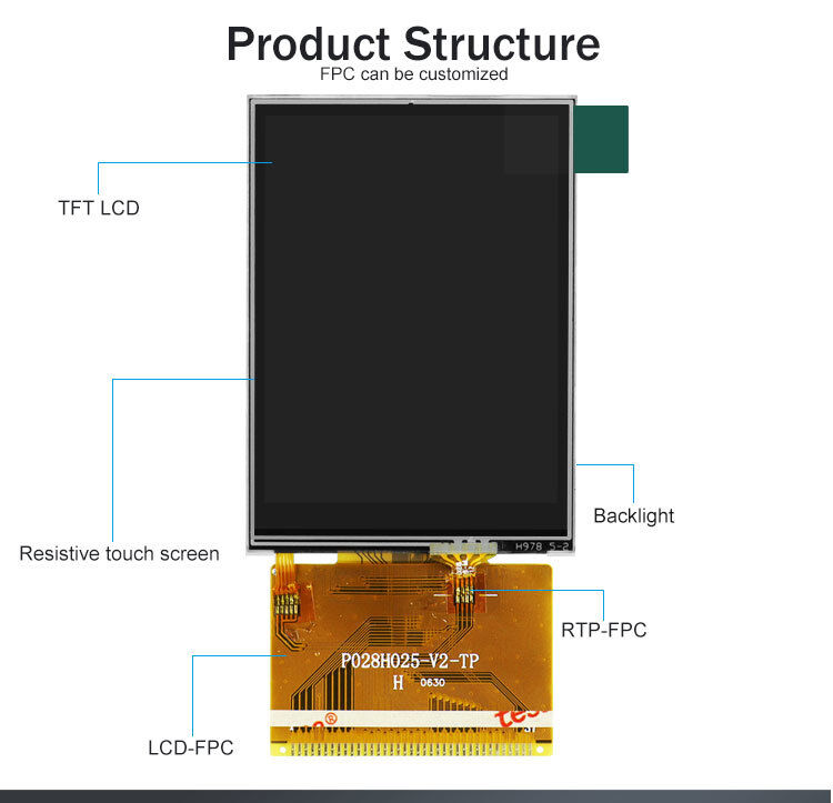 Polcd 2,8 ιντσών 240*320 QVGA MCU 16bit TFT LCD οθόνη 37Pin LCD οθόνη με οθόνη αφής