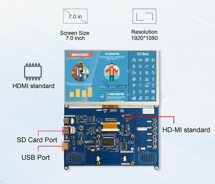 Polcd Υψηλή φωτεινότητα 7 ιντσών 1024x600 RGB LCD Drive Board RTD2281 με ηχείο ήχου για βιομηχανική εξωτερική οθόνη