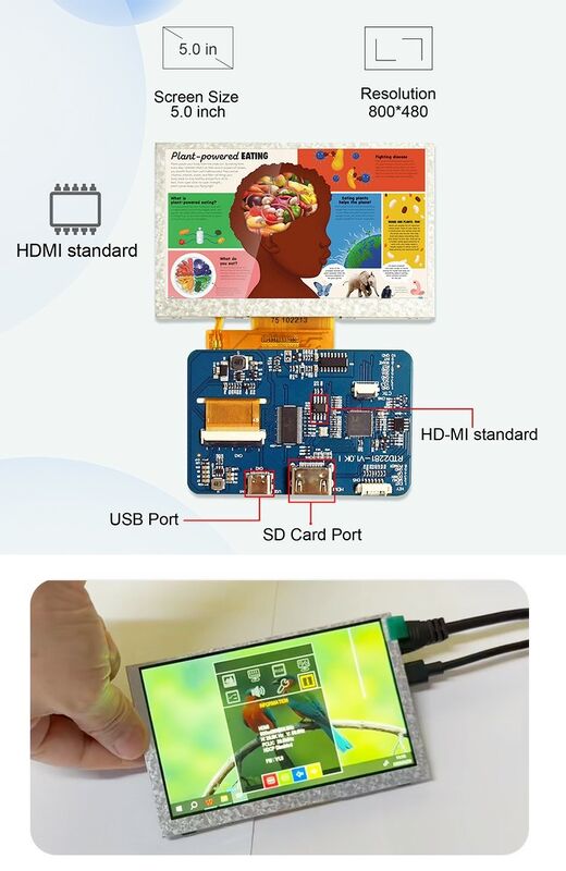 Polcd Industrial Grade 4.3 5 ιντσών Μοντέλο οθόνης LCD 800x480 Ανάλυση H-DM-I Interface Driver Board