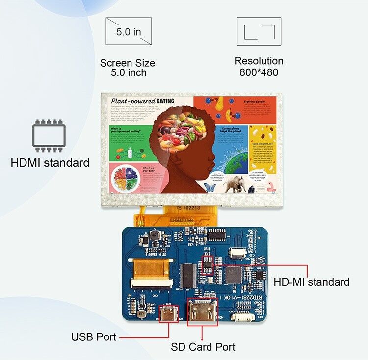 Polcd RTD2281 LCD Driver Board 5 4,3 ιντσών HDM-I 800x480 Touch Screen TFT Module Display για Raspberry Pi