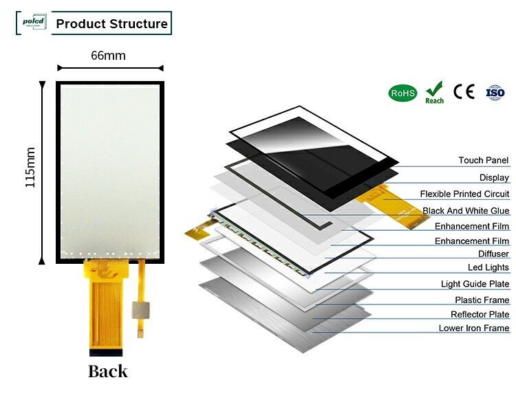 Polcd 4.5 ιντσών TFT LCD Panel με 480*854 ανάλυση χωρητική οθόνη αφής 40pin LCD έγχρωμη οθόνη