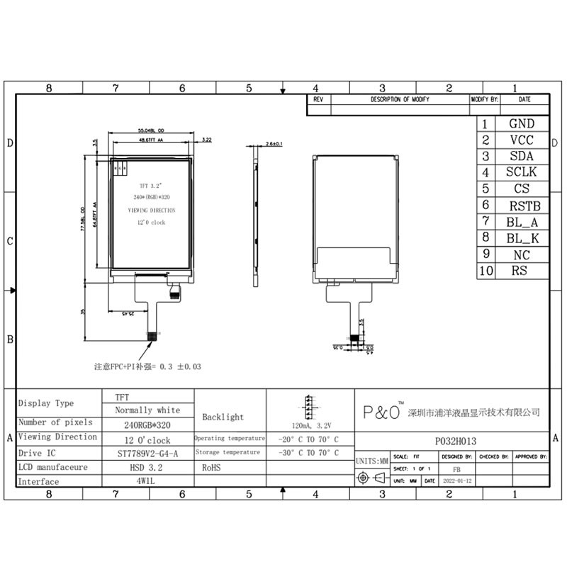 Polcd ST7789V 3,2 ιντσών 320x240 Touch LCD 4 Line SPI Οθόνη LCD υψηλής φωτεινότητας