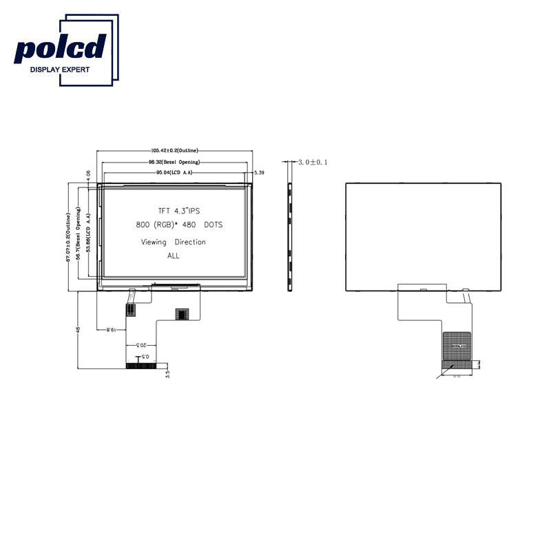 Polcd ST7262E43 4,3 ιντσών χωρητική οθόνη αφής 40 ακίδων LCD 800x480 300 Nit